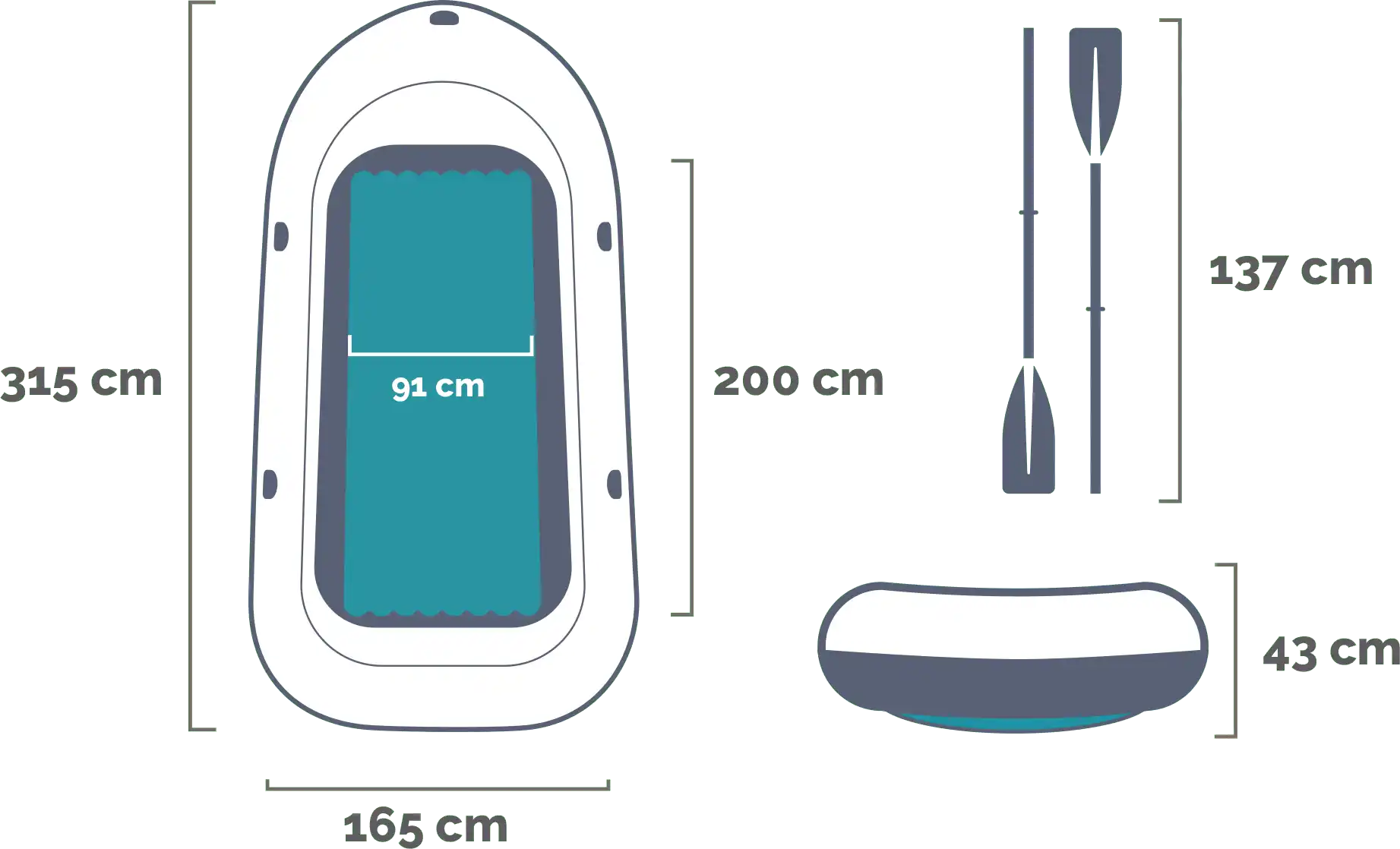 Dimensions and shape Excursion 4 Boat Set