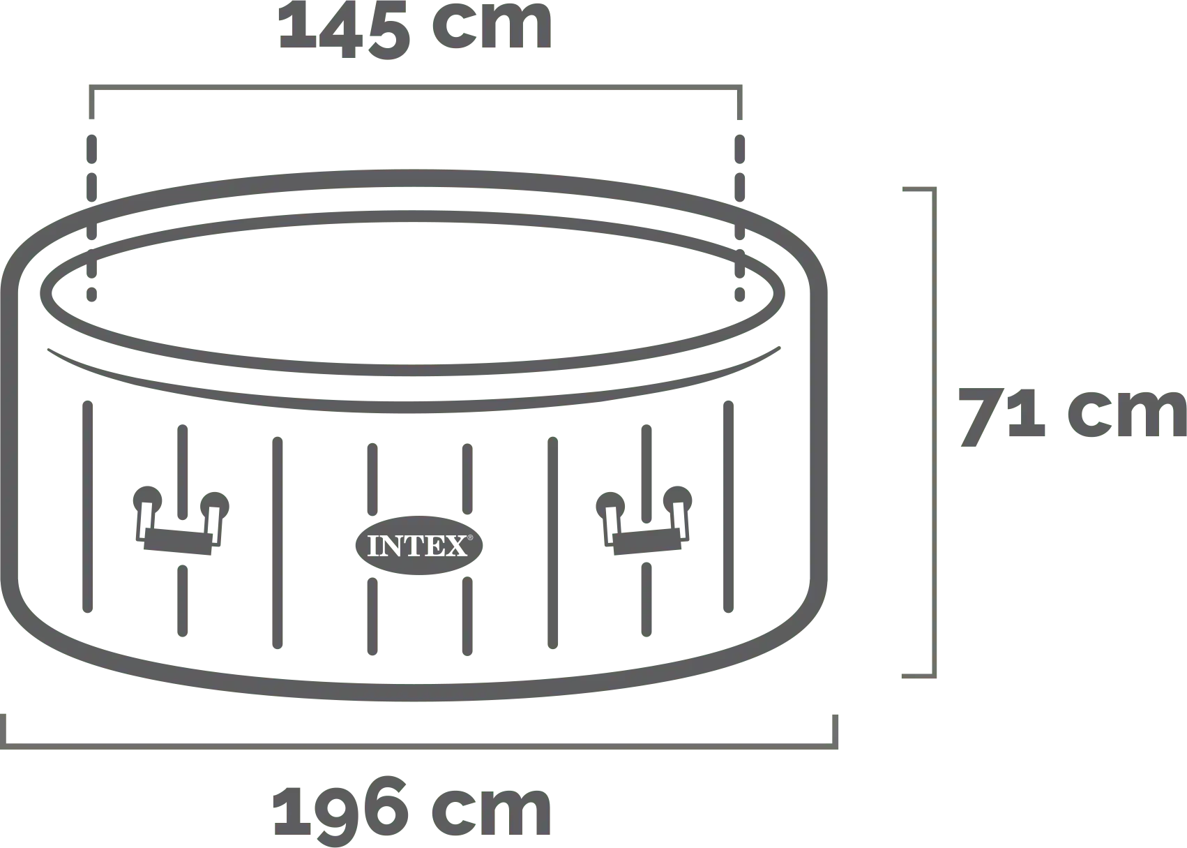 Διαστάσεις και σχήμα Sahara Tan Round Bubble PureSpa™ 4 ατόμων